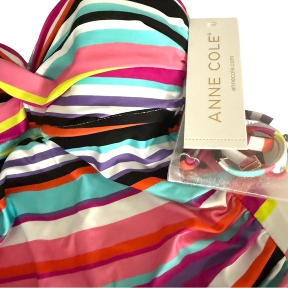 NEW Anne Cole One Piece Swimsuit Twist Front Bandeau Purple Multi Stripe Size 12 - Picture 3 of 8